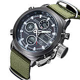 Наручний чоловічий годинник Amst 3003 black-green, чорний із зеленим нейлоновим ремінцем кварцовим, механізм Miyota, фото 7