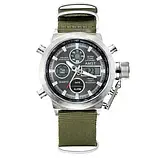 Наручний чоловічий годинник Amst 3003 black-green, чорний із зеленим нейлоновим ремінцем кварцовим, механізм Miyota, фото 11