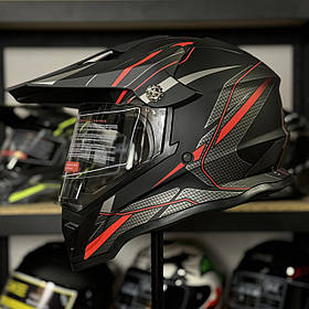 Кросовий мотошолом ендуро мотард чорно-червоний мат