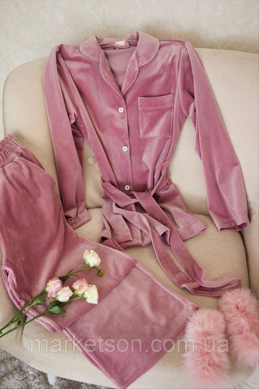 Жіноча піжама велюрова домашній костюм р.S,M,L,XL сорочка та штани