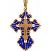 Крест нательный синий золотой крестик распятие христово с камнями провославный