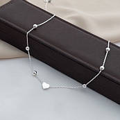 Кольє срібне ланцюжок зі срібними намистинами та сердечком посередині