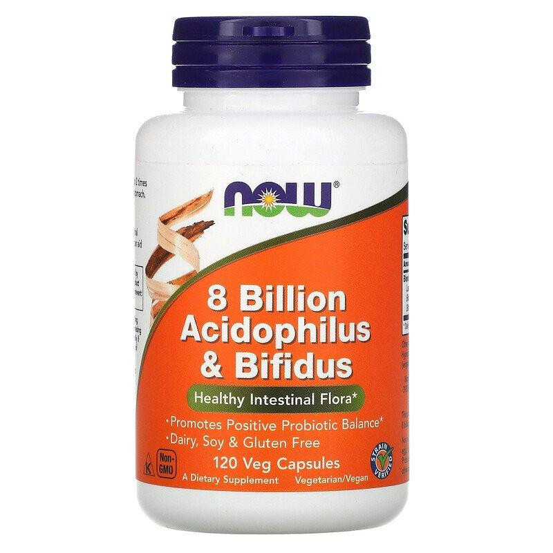 Пробіотики, 8 млрд ацидо- й біфідобактерій "8 Billion Acidophilus & Bifidus" Now Foods, 120 капсул