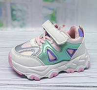 Кроссовки для девочки, р.21,22,23,24,26 Kimboo розовый/салатовый, на липучках и резинке-шнуровке.