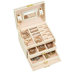 Скринька Casegrace SP-01111 Champagne 17*12*12,5 см для прикрас і ювелірних виробів трирівнева з дзеркалом