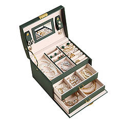 Скринька Casegrace SP-01111 Green 17*12*12,5 см для прикрас і ювелірних виробів трирівнева з дзеркалом