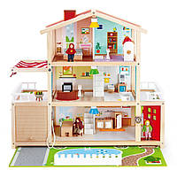 Детская игрушка Особняк для кукол Hape E3405 мебель и семья из 4 милых куколок, Time Toys