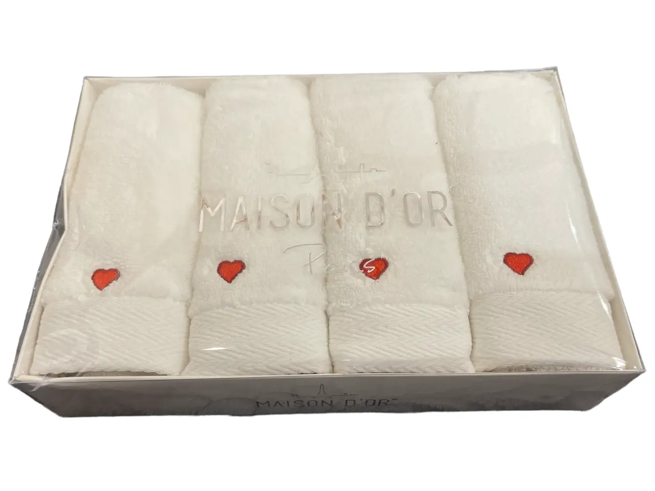 Набір турецьких кухонних рушників Maison D'or Soft Hearts White-Red махрові 30х50см (4 шт)