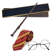 Набір чарівника Гаррі Поттера: чарівна паличка, окуляри та краватка у подарунковій коробці. Косплей Harry Potter