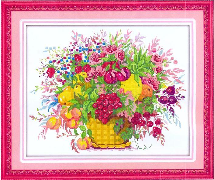 Набір для вишивання за нанесеною на канву схемою "Cherry fruit basket".AIDA 14CT printed, 46*38 см