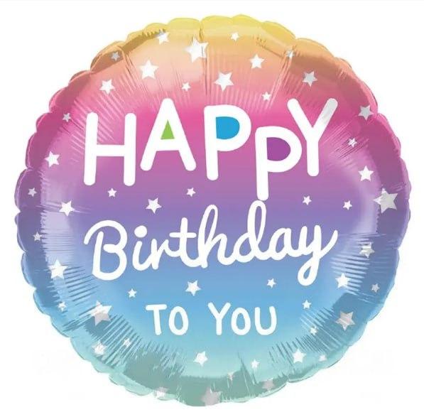 Фольгована кулька круг "Happy Birthday зірочки" омбре 18"(45см) 1 шт.