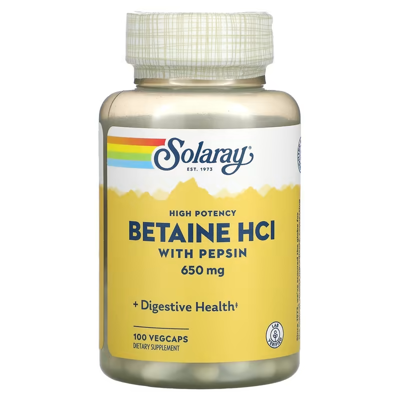 Бетаїн Гідрохлорид з Пепсином Betaine HCl with Pepsin 650мг - 100 вег.капсул