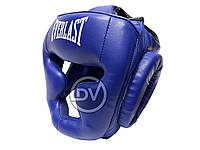 Боксерский шлем закрытый Everlast из эко-кожи синий