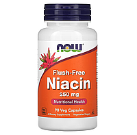 Ниацин (Витамин В3), Flush-Free Niacin, Now Foods, без покраснения, 250 мг, 90 капсул (NOW-00483)