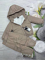 Дитячий демісезонний костюм: куртка та штани на флісі для дівчинки весна/осінь, бежевий комплект для малюків від 1 року 80-86