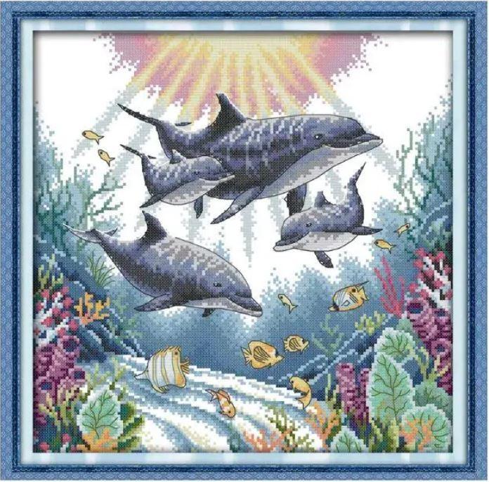 Набір для вишивання за нанесеною на канву схемою "Dolphin". AIDA 14CT printed 36*36 см