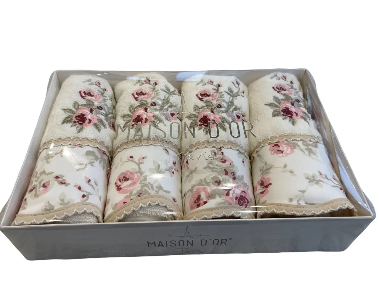 Набір турецьких кухонних рушників Maison D'or Lady Roses Ecru махрові 30х50см (4 шт)