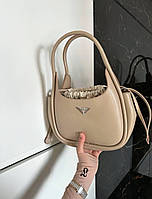 Жіноча сумка mini Прада маленька бежева сумка на плече красива легка сумка з еко-шкіри