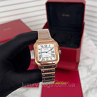 Эффектные часы наручные Cartier Santos RoseGold-White