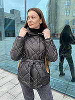 Жіноча стьобана куртка, весняна  жіноча куртка, куртка на запах з поясом Чорний, 46