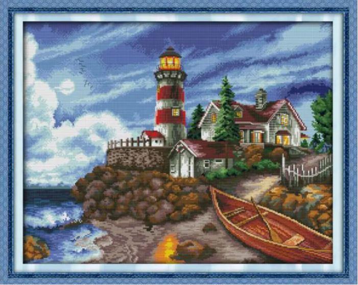 Набір для вишивання за нанесеною на канву схемою "The seaside lighthouse 3". AIDA 14CT printed 54*44 см