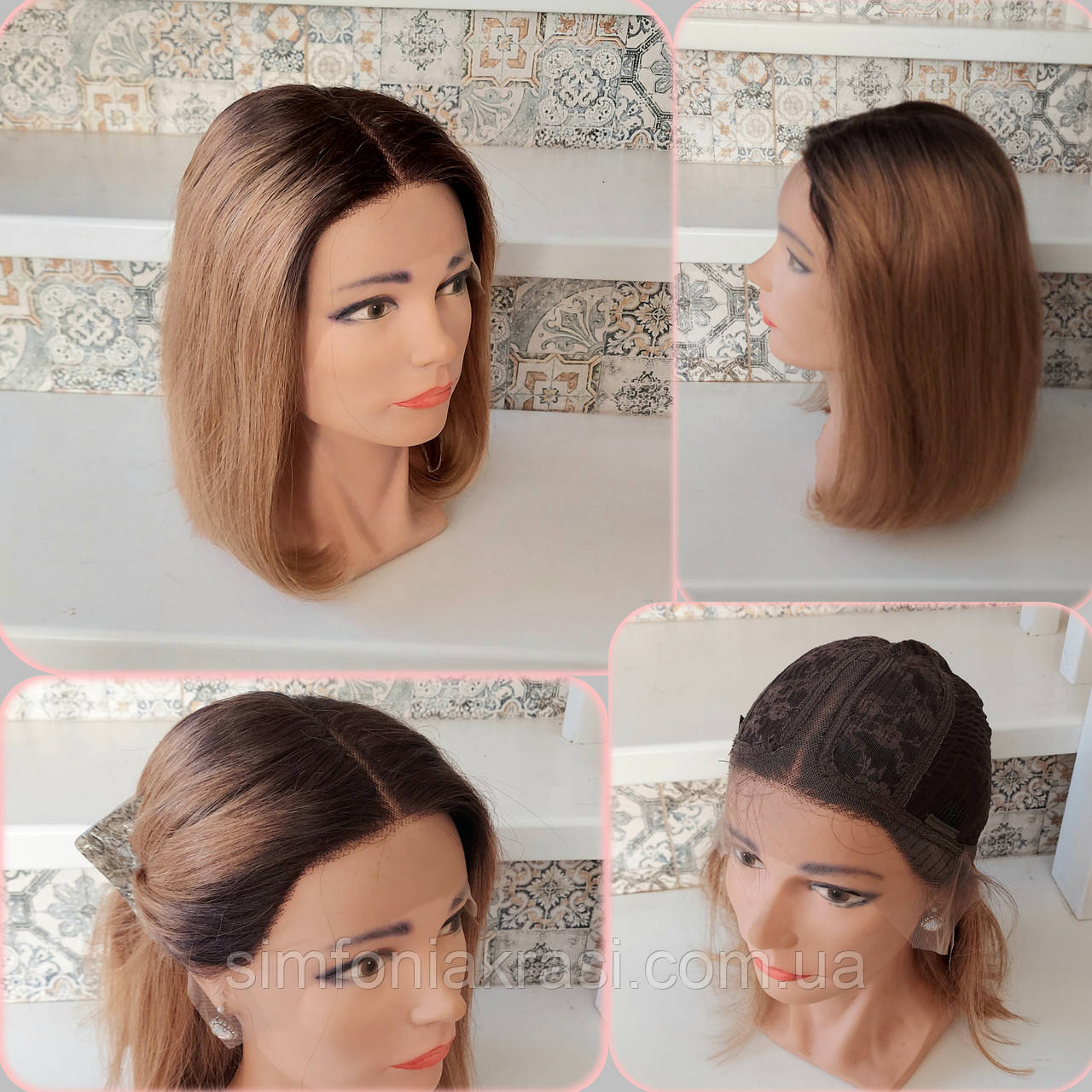 Перука подовжене каре з натурального волосся з проділом мідний омбре INESS 14"-Y2/27, фото 1