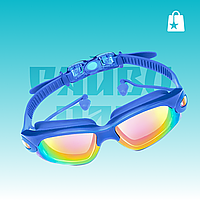 Очки для плавания с берушами, защита от УФ Anti-Fog, KH76-A, синие