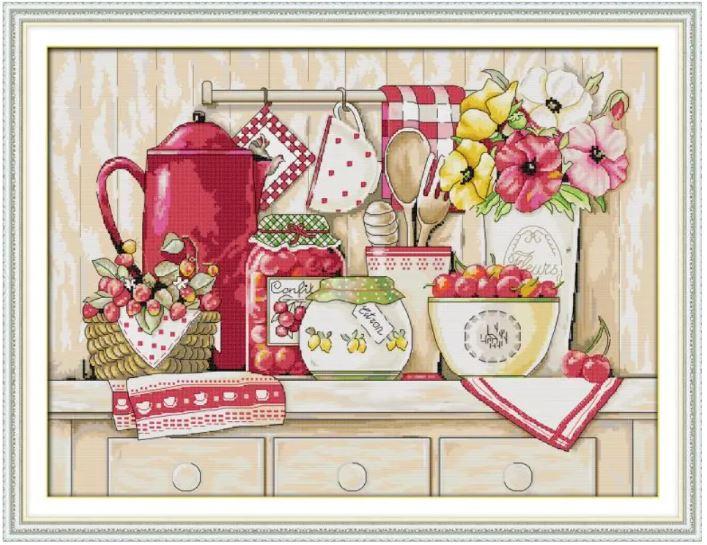 Набір для вишивання за нанесеною на канву схемою "Cozy kitchen". AIDA 14CT printed 56*44 см