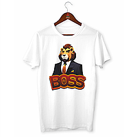 Футболка белая оригинальным принтом для руководителя "Boss Lion. Босс Лев"  Push IT L