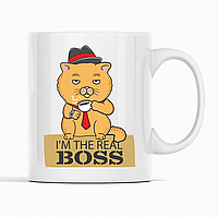 Белая кружка (чашка) с оригинальным принтом директору "I'm Real Boss. Я настоящий босс"