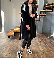 Жіноче стильне демісезонне довге пальто з поясом кашемірове