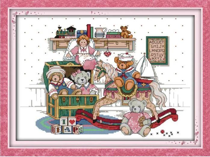 Набір для вишивання за нанесеною на канву схемою "Bear toy". AIDA 14CT printed 46*34 см