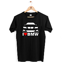 Мужская черная футболка с оригинальным принтом автомобилисту "I love BMW. Я люблю БМВ" Push IT