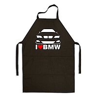 Фартук черный кухонный с оригинальным принтом автомобилисту "I love BMW. Я люблю БМВ"