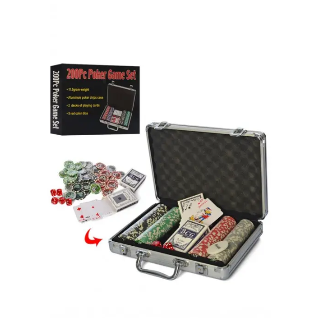 Набір для гри в покер Texas Holdem Poker кейс покерні набори на 200 фішок, фото 1