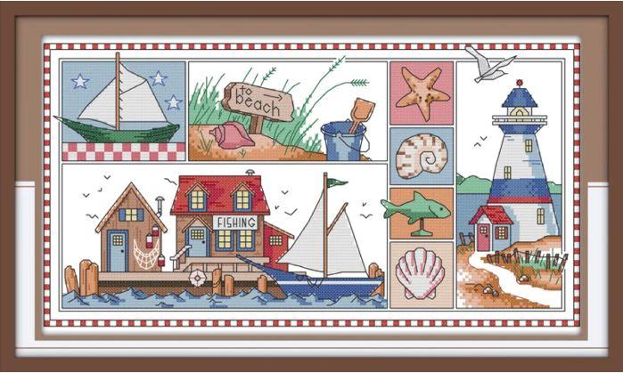 Набір для вишивання за нанесеною на канву схемою "Impression of seaside". AIDA 14CT printed 41*25 см