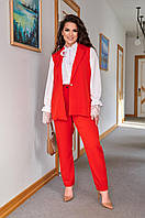 Жіночий брючний костюм з жилетом (норма та батал): 42-44, 44-46, 48-50, 52-54, 56-58, 60-62 - фреза, чорний, сірий, червоний