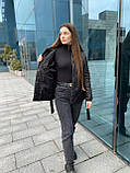 Жіноча чорна куртка на запах з поясом, коротка куртка весна, фото 8