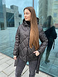 Жіноча чорна куртка на запах з поясом, коротка куртка весна, фото 2