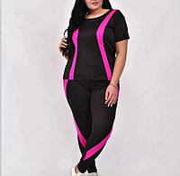 Костюм лосини та футболка для спорту та фітнесу великих розмірів мікродайвінг колір чорний з рожевим 2XL