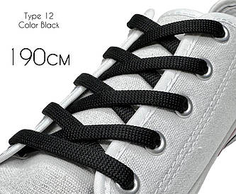 Шнурки для взуття 190см Чорні плоскі 8мм поліестер