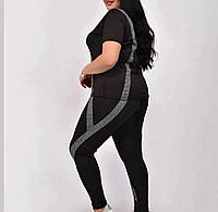 Жіночі лосини для спорту та фітнесу великих розмірів мікродайвінг колір чорний з сірим