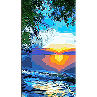 Картина по номерам Закат солнца 50х25 см. Природа набор для рисование по цифрам. Яркий рисунок.