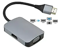 Переходник адаптер 3 в 1 HDMI - HDMI / VGA / Jack 3.5 мм / micro USB + Подарок НожКредитка