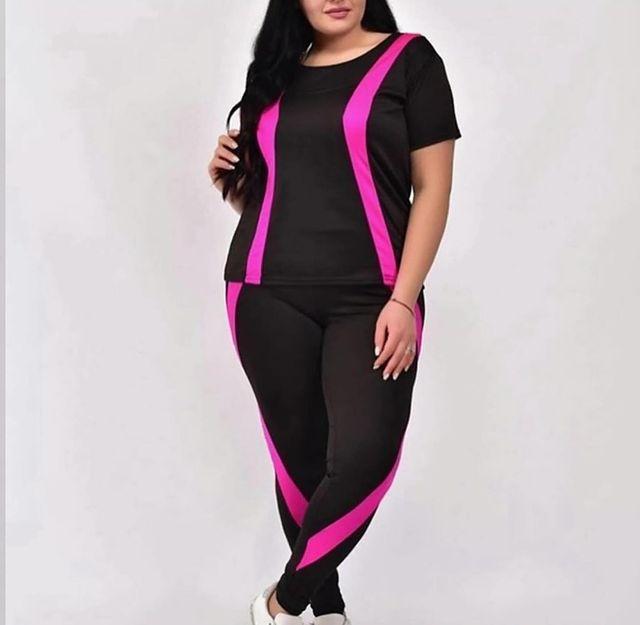 Жіночі лосини для спорту та фітнесу великих розмірів мікродайвінг колір чорний з рожевим 2XL
