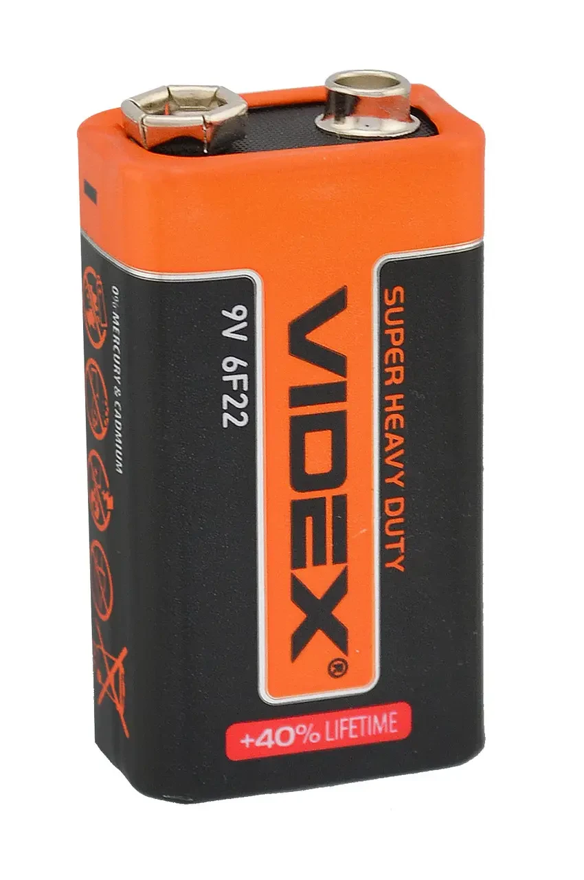 Батарейка солевая VIDEX 6F22 9V цинк карбон Крона + Подарок НожКредитка - фото 1 - id-p2107895767