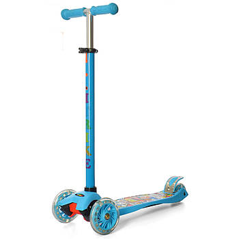 Дитячий триколісний самокат з LED-підсвічуванням коліс та кольоровим принтом Maxi iTrike JR3-055-BL Блакитний