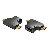 Переходник адаптер Vention HDMI- mini HDMI-micro HDMI Black (AGFB0)