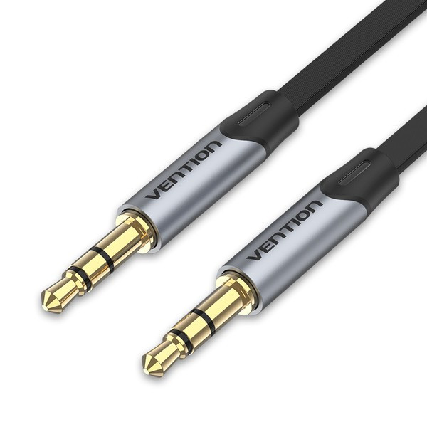 AUX аудіокабель Vention Audio 3.5 мм Flat Silver Metal Type 3 pin 1 м Black (BAPHF)