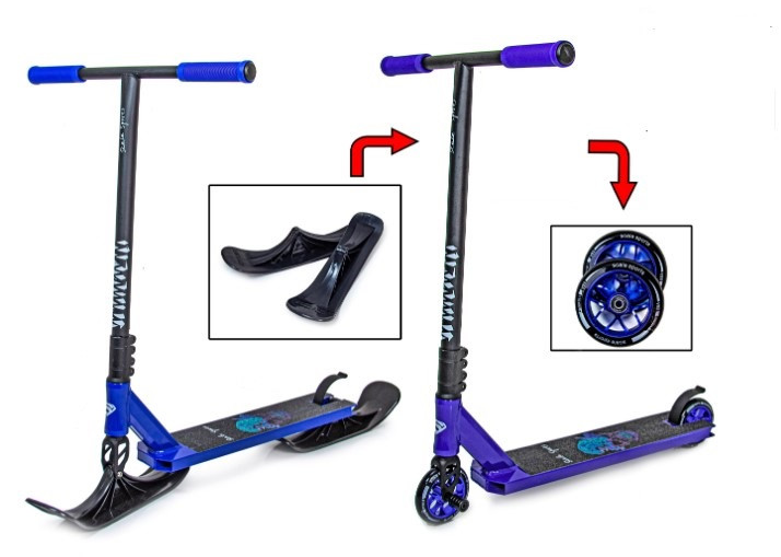 Трюковий самокат снігокат Scale Sports Deluxe Leopard, HIC-система, колеса 110мм, 2 лижі, синій